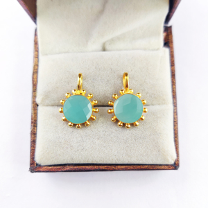 Colgante de Calcedonia Aqua, conjunto de collar de Plata de Ley 925 de oro tallado con forma redonda de 10mm, colgante de piedras preciosas - Product Image 2