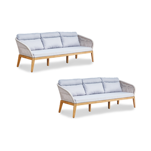 Sofá de Jardín Moderno de Tres Plazas con Estructura de Madera Tejida, Ecológico, Resistente a la Oxidación, con Asientos Acolchados para Patio de Villa - Product Image 3