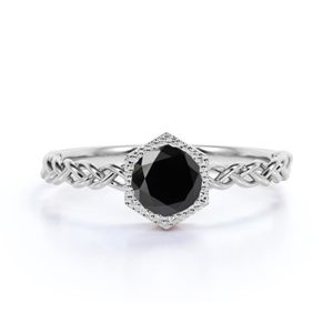 Round Cut Diamond Criss <b>Cross</b> Bezel Setting Black Diamond <b>Ring</b> For Women - Product Image 4