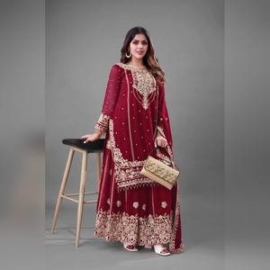 Trendy arrival multi color georgette salwar kameez plazzo set featuring resham work <b>detail</b> and fancy dupatta 2025 collection - Product Image 5