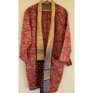 Chaqueta Kantha Floral Roja Vintage para Mujer, Estilo Universitario Reversible con Logotipo Personalizado, Blazer Corto Talla XL, para Primavera y Otoño - Product Image 2