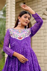 NOVEDAD DE VERANO 2025, hilo de bordar Georgette largo con cuello redondo para niñas, trabajo con espejo real, ropa tejida hasta el suelo - Product Image 4