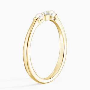 Bague classique sertie de perles de culture d'eau douce et de diamants de laboratoire taille ronde en or jaune, blanc et rose 14 carats - Product Image 2