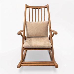 Fauteuil à bascule moderne en chêne massif, siège rembourré en mousse, fauteuil de salon confortable, garantie 3 ans pour salon et chambre à coucher - Product Image 4