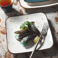 Assiettes de service carrées en céramique blanches rétro peintes à la main sans plomb pour restaurants, 8 et 10 pouces, style coréen, émaillées bleu-vert, pour fournitures hôtelières