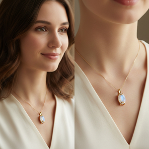 Pendentif en pierre de lune arc-en-ciel, argent sterling 925, forme ovale, plaqué or et rhodium, cadeau de naissance de juin, bijoux - Product Image 6