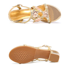 Sandalias de Mujer con Brillantina, Cristal, Lentejuelas y Joyas, Tallas Grandes, Tacón Acampanado, Puntera Abierta, Tacón Cuadrado, Sandalias Casuales de Uso Diario en PU con Pedrería - Product Image 4