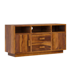 Meuble TV moderne fait main en bois massif avec fonctions de rangement amovibles et réglables pour salon ou appartement - Product Image 1