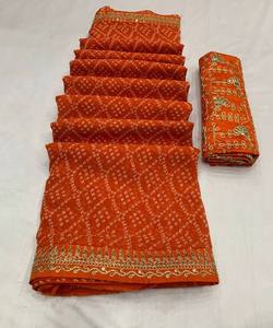 Sari en soie rayonne coton de designer avec travail de pierres et imprimé floral pour les mariages indiens, usage quotidien, entièrement cousu, prêt à laver - Product Image 3