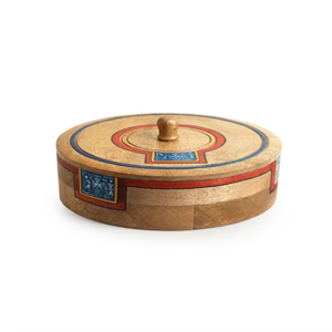 Cazuela de madera Chapati Box Utensilios de cocina de forma redonda de alta calidad Chapati Box con tapa desmontable de La India - Product Image 6