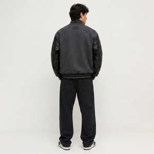 <b>Men's</b> Charcoal Grey Varsity <b>Jacket</b> Wool Body Real Leather Sleeves Blank Letterman <b>Baseball</b> <b>Jacket</b> OEM ODM - Product Image 4