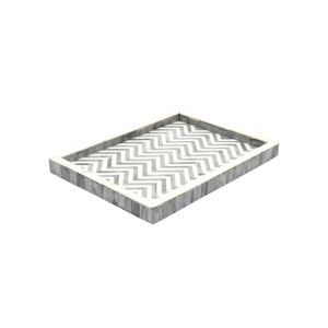 Bandeja de Servir Rectangular Artesanal con Incrustaciones, Diseño de Chevron, Organizador Decorativo para Cocina, Mesa de Comedor y Regalos - Product Image 1