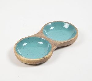 เคลือบสีเขียวขุ่นคู่ไม้ชิปจุ่มชามผู้ผลิตผู้ค้าส่ง - Product Image 1