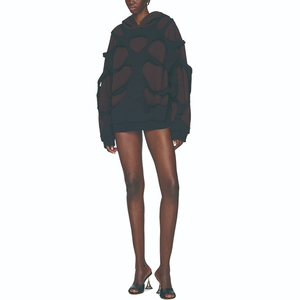 Sudadera con Capucha para Mujer, Estilo Casual, Tejido Grueso, Bloques de Color, Doble Capa, Corte Láser, Estilo Francés, Hombros Caídos - Product Image 2