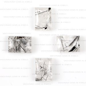 Cabujón de Cuarzo rutilado negro Natural a granel al por mayor 10x14mm rectángulo calibrado DIY fabricación de joyas piedras preciosas sueltas - Product Image 2