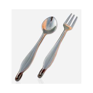 <b>Twist</b> Handle Cutlery Set Stainless Steel Flat Spiral End Handmade Handle Dessert Spoon and Fork Flatware Set - Product Image 1