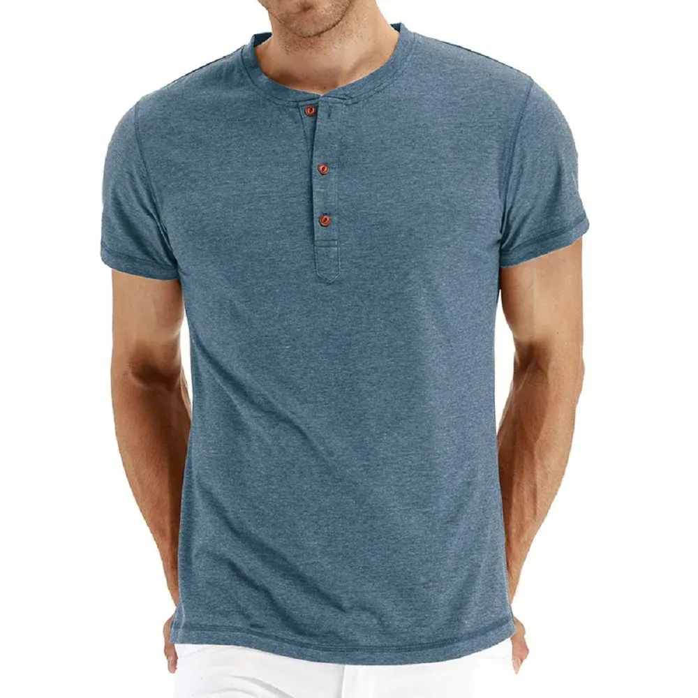 新しいファッション無地カジュアルTシャツメンズOネックボタンアップコットンメンズTシャツ通気性品質クラシックトップTシャツメンズ