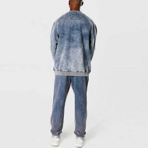 Sweat-shirt en coton vintage délavé à l'acide, léger, de qualité supérieure, col rond unique, avec poche - Product Image 3