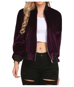 Plain Purple Color Women Velour Bomber Jacket <b>Crop</b> <b>Top</b> Good Quality Blank Zip up Sports Winter Gym Bomber Jackets <b>for</b> Girls - Product Image 1