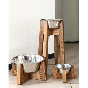 ที่วางอาหารสัตว์เลี้ยงไม้เนื้อแข็ง ดีไซน์หรู เป็นมิตรกับสิ่งแวดล้อม พร้อมชามสแตนเลสสองใบ ที่วางอาหารสุนัขแบบยกสูง โปรโมชั่นพิเศษ - Product Image 2
