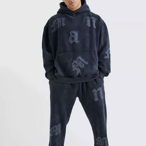 Conjunto de Pantalones Deportivos y Sudadera con Capucha de Felpa Francesa 100% Algodón, Lavado Ácido, Estampado Puff, Personalizado para Invierno, con Logotipo OEM - Product Image 1