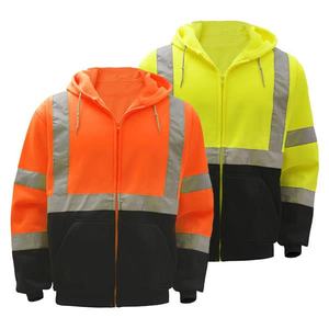 Sweat-shirt à capuche réfléchissant pour homme Veste de travail en polyester à manches longues avec fermeture à glissière et blocage des couleurs Manteau de sport de sécurité - Product Image 2