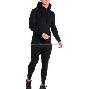 Sweat-shirts de sport slim fit de haute qualité pour hommes, personnalisables avec cordon de serrage, doux, séchage rapide, noirs, 100 % coton, sérigraphie - Product Image 2