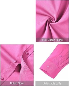 Chemises habillées pour hommes en coton 100% de haute qualité, couleur rose unie, manches longues, respirantes, écologiques, séchage rapide, couleur rose - Product Image 3