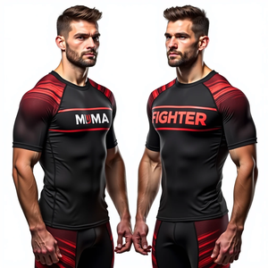Entrenamiento Rash Guard Ajuste de compresión personalizado Función de estiramiento de manga corta y completa para luchadores Kimono De Jiu Jitsu - Product Image 5