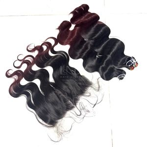 Paquetes de color de punta ondulada de cuerpo de cabello crudo de alta calidad con frontal y paquetes para hacer pelucas - Product Image 1