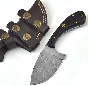 Couteau de chasse fait à la main en acier damas de haute qualité avec gaine en cuir Conception de couteau de camping à lame fixe supportée OEM - Product Image 1