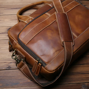 Classic Genuine Leather Vintage Laptop Messenger with Zipper Closure Crossbody & Shoulder Strap Portable <b>for</b> Office Use - Product Image 6