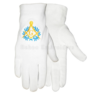 GANTS MASONIC REGALIA EN COTON BLANC AVEC BRODERIE JAUNE - Product Image 6