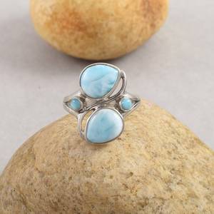Bijoux faits à la main en argent de créateur Larimar naturel bague en forme de poire pierre précieuse bleue Anilos Style cadeau de mariage pour les femmes IGI - Product Image 4