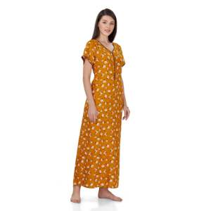 Evolove Robe de nuit longue maxi élégante en viscose Liva imprimée, avec boutons et fermeture éclair, coupe ample pour femme, tissu tissé ODM - Product Image 4