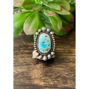 Damian Cotton Turquoise & Sterling Silver <b>Statement</b> <b>Ring</b> Size 7.75 - Product Image 1
