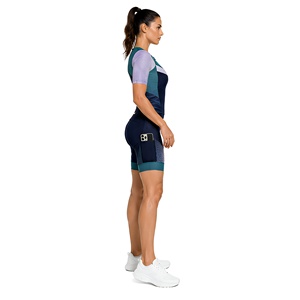 Combinaison de cyclisme pour femmes, manches courtes, fermeture éclair avant, séchage rapide, compression, extensible dans 4 directions, bleu marine, motif blanc - Product Image 3