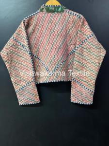 Vintage Handmade Finished Kantha <b>Quilted</b> Reversible Short Jacket Autumn/Winter Women's Boho Look Cotton Coat - Product Image 6