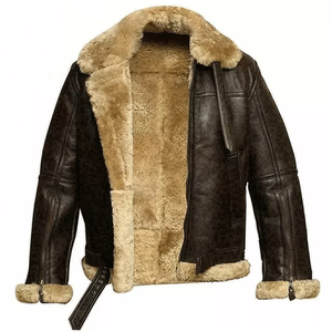 Premium Quality Real <b>Shearling</b> Sheepskin Leather <b>Bomber</b> <b>Jacket</b> Flying Coat For Men - Product Image 1