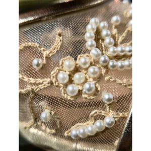 Escarpins de mariée respirants à talons dorés ornés à la main 529 G, à bride unique, bout pointu, talons fins de 8 cm de hauteur moyenne - Product Image 2