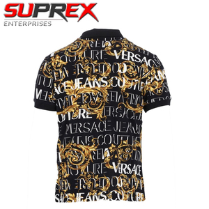 Camiseta de Golf Casual de Manga Corta con Cuello Redondo, Diseño Barroco Negro y Dorado, para Hombre, Acrílico/Nailon/Lana, Transpirable - Product Image 6