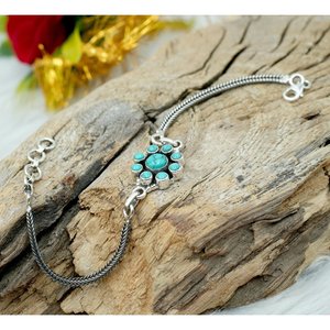 Pulsera de boda de piedras preciosas naturales de Plata de Ley 925, Pulseras de Moda Floral para su regalo de aniversario, turquesa Natural - Product Image 3