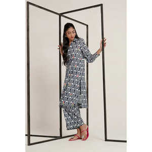 ชุดเซ็ตปักลายสีน้ำเงินสำหรับผู้หญิง ชุดลำลอง 2 ชิ้น ไซส์ XS/XS สไตล์หรูหราสำหรับใส่ทำงาน - Product Image 2