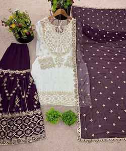 เสื้อปักลาย Georgette เสื้อใส่ทำงาน sharara กับชุด dupatta kurta สีม่วง - Product Image 4