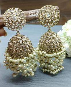 Trendy Polki Jhumki Earring with Flower Pattern 692 A3 <b>Model</b> Made of Brass with Ruby Stone Mehndi Sku Jewelry - Product Image 1