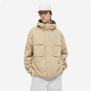 Wholesale 2023 Arrival <b>Men</b> Khaki Colour Padded Windbreaker <b>Jacket</b> With <b>Cargo</b> Pockets and Attached Hood for Sale - Product Image 2