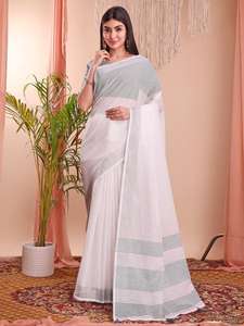 THE WHITE LOOM lin de créateur fantaisie Saree en coton en ligne vente en gros - Product Image 3