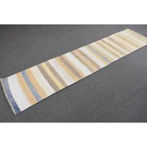 Alfombra Turca Kilim, Alfombra Vintage de 1.9x8.5 pies, Alfombra de Lana Blanca Abstracta - Product Image 2