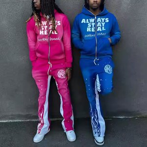Chándal 100% de algodón de alta calidad con cremallera bordada personalizada y pantalones de chándal Con parte inferior acampanada OEM tela al por mayor French Terry - Product Image 4