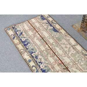 Alfombra Vintage, Alfombra Turca de 1.9x10.2 pies, Alfombra de Lana con Estampado Animal Azul - Product Image 5